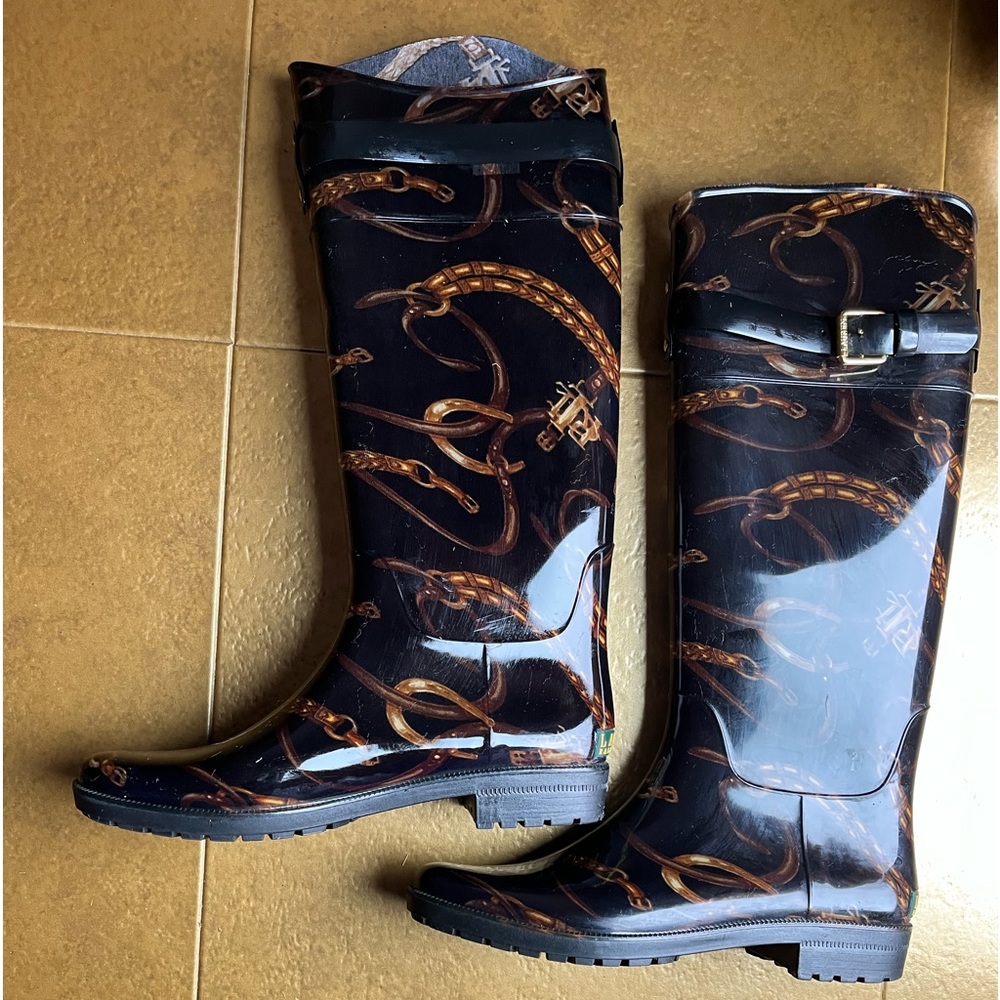 Ralph Lauren Rossalyn ll rain boots,sz9. Black/ Malti. Excellent! Classy…